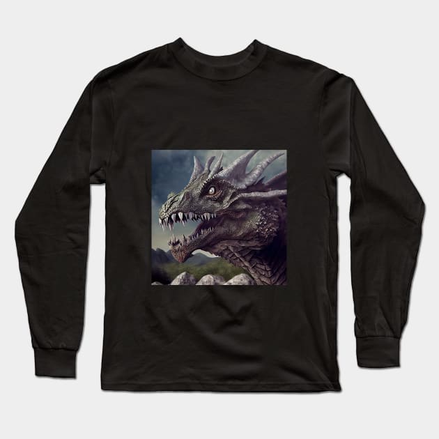 Black Fierce Dragon Long Sleeve T-Shirt by tfortwo